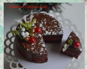 Miniature Christmas Cake, Dollhouse miniature Cake with stand