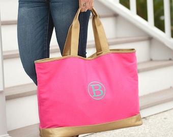 Personalized Hot Pink Cabana Large Tote, Monogrammed, Tote Bag, Diaper Bag, Gym Bag, Personalized Gift