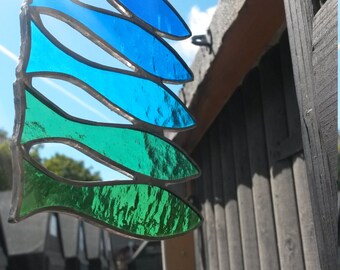 Five Blue & Green Stained Glass Fishy Spratts in a Row