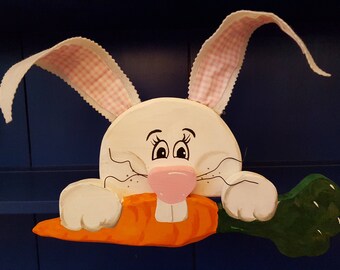 Easter Bunny shelf sitter, Bunny with carrot, Easter decor,