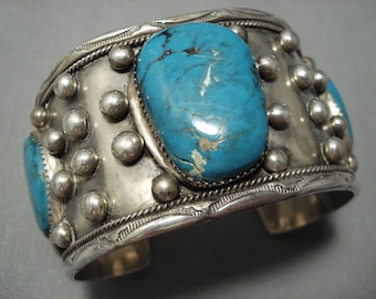 Very Rare Vintage Navajo Old Morenci Turquoise Sterling Silver Bracelet
