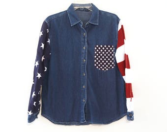 Vintage 90s American flag shirt button down stars and stripes