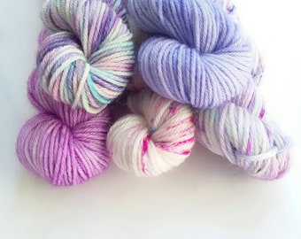 Hand dyed yarn mini skeins merino hand dyed wool 4ply sock minis merino wool knitting yarn UK 20g x 5 Down in the Bluebell woods