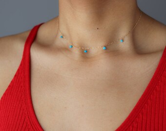 Delicate Gemstone Necklace - Turquoise Jewelry - Bohemian Jewelry - Layering Necklace - Bridesmaid Necklaces - Sterling Silver Necklace