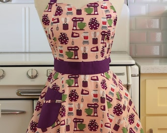Retro Sweetheart Apron Baking Theme in pink and Purple - BELLA