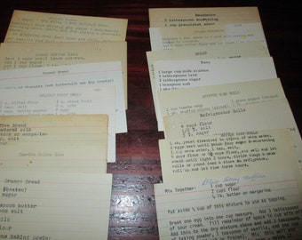 Lot of 15 Hand Typed Recipe Cards Kitchen Used Condition B9 Quick Breads and Sweets
