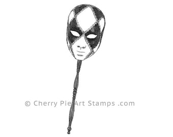 Venetian MASK on a stick nr.1 - Carnival, Mardi Gras- CLiNG RuBBer STAMP L352