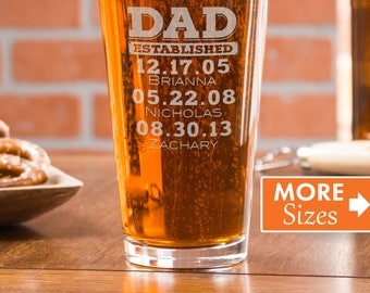 Dad Beer Glass, Dad Est, Gift For Dad, Dad Established Glass, Gift From Wife, Personalized Beer Glass, Custom Pint Glasses, Cheers