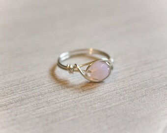 Wire ring, wire wrapped ring, pink stone ring, rose quartz ring, dainty silver ring, silver ring, gold ring, princess ring, simple wire ring