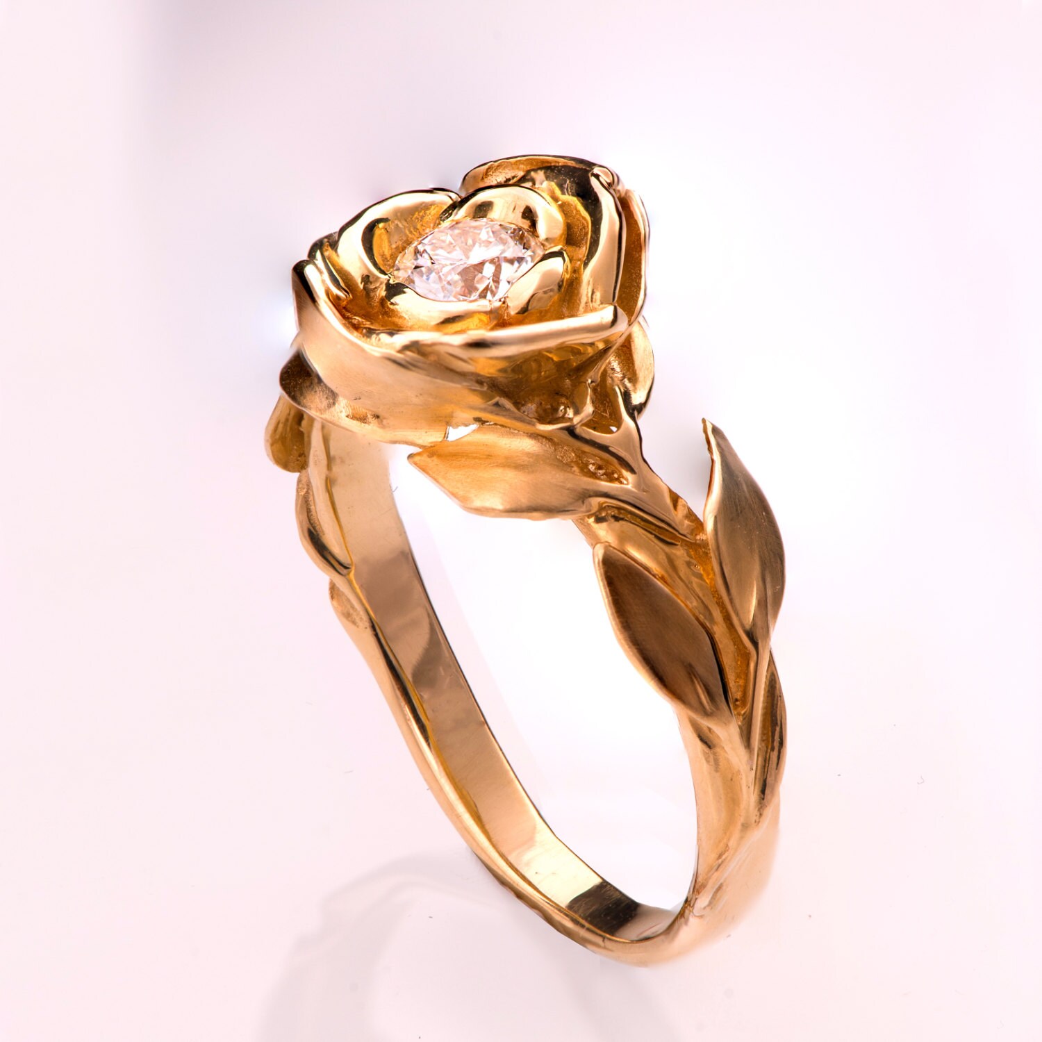 Rose Engagement Ring Rose Gold engagement ring leaf ring