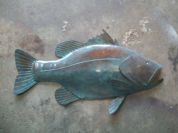 Largemouth Bass Metal Handmade Wall Sculpture 24in Lodge Cottage Cabin Lake