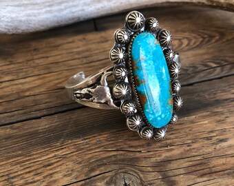 Handmade, Rustic, Sterling Silver, .925, Cripple Creek Turquoise, Concho, Cuff, Bracelet