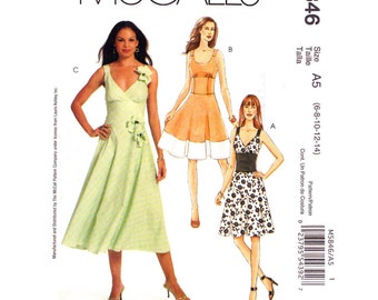 Fit & Flare Dress Pattern McCalls 5846 Laura Ashley Midriff Band Dress Contrast Hem Womens Size 6 8 10 12 14 Sewing PatternUNCUT