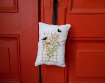 Rose and birds - hand embroidered Lavender sachet