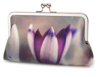 Crocus petals clutch bag, silk purse, bloom, mauve, purple, wedding purse, flower clutch, bridesmaid gift