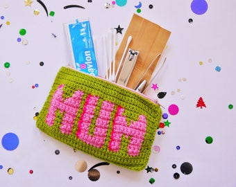 Mum Crochet purse in green and pink