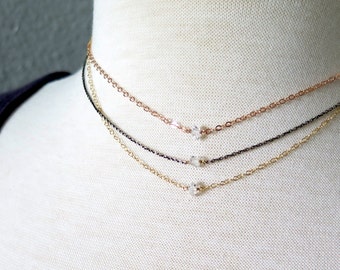 Herkimer Diamond Necklace, Delicate Diamond Necklace, Rose Gold Herkimer Necklace, Sterling Herkimer Diamond Necklace, Dainty Gold Necklace