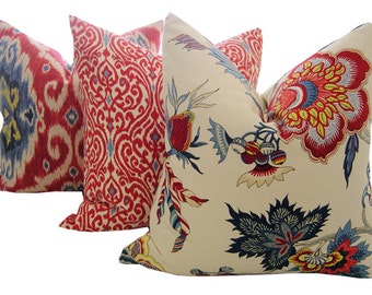 Jacobean Pillows - Floral Pillow Covers - Samoan Iman Pillows - Decorative Pillows - Red Pillows - Red Cushions - Iman Pillows - Euro Shams