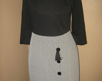1960's Vintage Black/White Tweed Polyester Dress