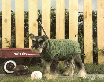 vintage crochet pattern dog puppy basic sweater coat 1970 printable PDF instant download 12 Sizes Included