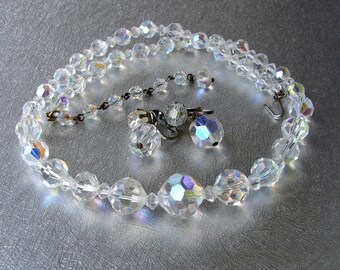 Borealis Crystal Earring Necklace Set Vintage Costume Jewelry Dangle Earrings Wedding Formal Pageant Ballroom Prom Bridesmaid MOG MOB MOH