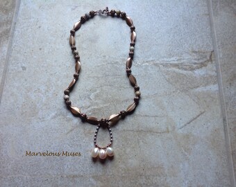 Rich Copper and Freshwater Pearl Necklace