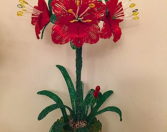 French Beaded Amaryllis in the flower pot