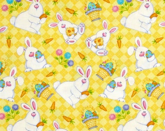 Easter Bunny on Yellow From Henry Glass's Hippity Hop Collection