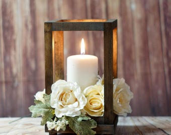 Reclaimed Wood Candle Lantern Centerpiece, Rustic Wedding Table Decoration, Farmhouse Decor, Wooden Candle Holder, Country Barn wedding Gift