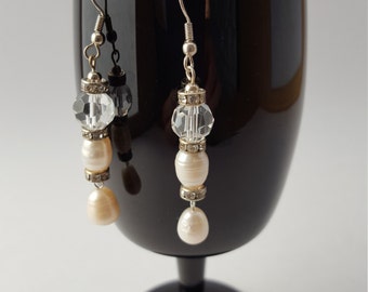 16004E Freshwater Pearl and Czech Crystal Earrings