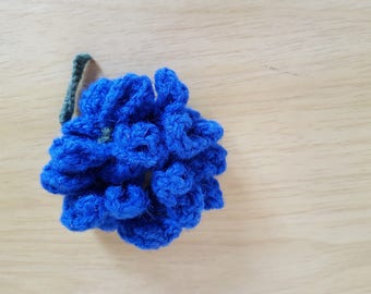 Blue hydrangea knitted brooch