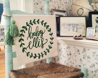 Nursery decor, personalized wall hanging, baby name banner, pregnancy announcement photo shoot prop