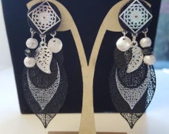 Black and silver dangling earrings