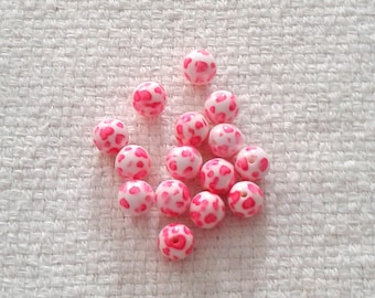 Glass Beads with Pink Hearts - 10 mm - Sets of 15