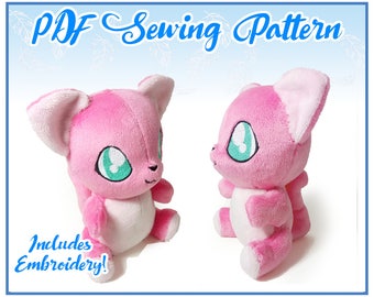 Sitting Kitty Plush PDF Sewing Pattern (EMBROIDERY INCLUDED)