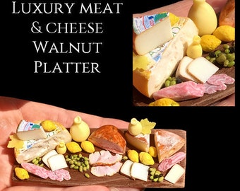 Provolone & Italian Cheese Display set on a Walnut Platter - Artisan fully Handmade Miniature in 12th scale. From After Dark miniatures.