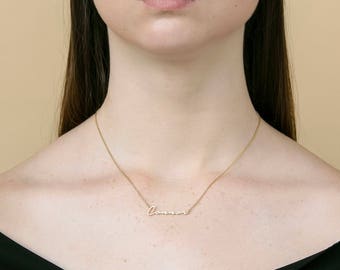 Custom Name Necklace - Personalized Name Necklace - Minimal Name Jewelry - Custom Word Necklace - Gold Personalized Word #PN02F140
