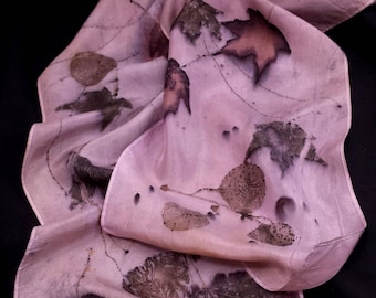Lovely Lavender Silk Scarf, Maples& pine Ecoprinted on Silk by Artist,Sustainable, Unique Slow Fashion art, 8" x 72" 126A Free USA ship