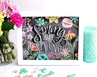 Spring Art, Spring Decor, Spring Print, Chalkboard Art, Chalk Art, Floral, Flowers, Spring Has Sprung