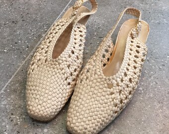 Vintage Doriani Off White Woven Pumps Heels, 90s Women Shoes