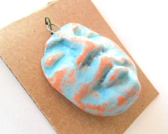 Turquoise Glazed Terra Cotta Kiln Fired Face Pendant Finding