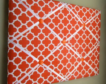 16"x20" French Memory Board, Bow Holder, Bow Board, Ribbon Board, Vision Board, Memo Board, Photo Display, Orange Quatrefoil Memo Board