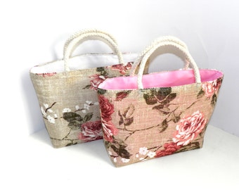 Toddler purse, Little girls bag, Floral toddler bag, Linen handbag, Pink floral purse, Gift for little girl