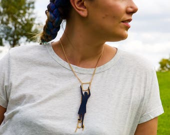 acrylic necklace, perpex laser cut jewellery silhouette climbing lady plastic accessory