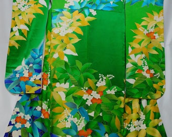 Tropical flowers on Japanese Kimono (Furisode)