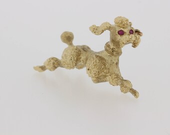 14K Gold Poodle with Ruby Eyes