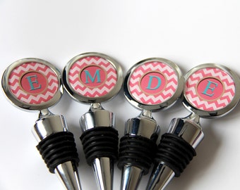Personalized Wine Stopper, Monogram Wine Stopper - Coral Chevron Wedding Wine stopper in Custom Colors of your choice