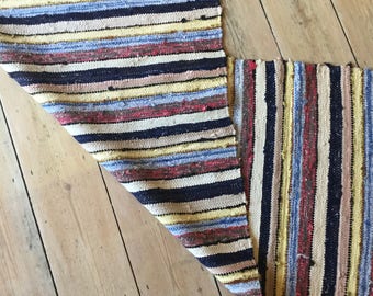Scandinavian Vintage Cotton Rag Rug Swedish Mid Century Handmade Hallway Runner.