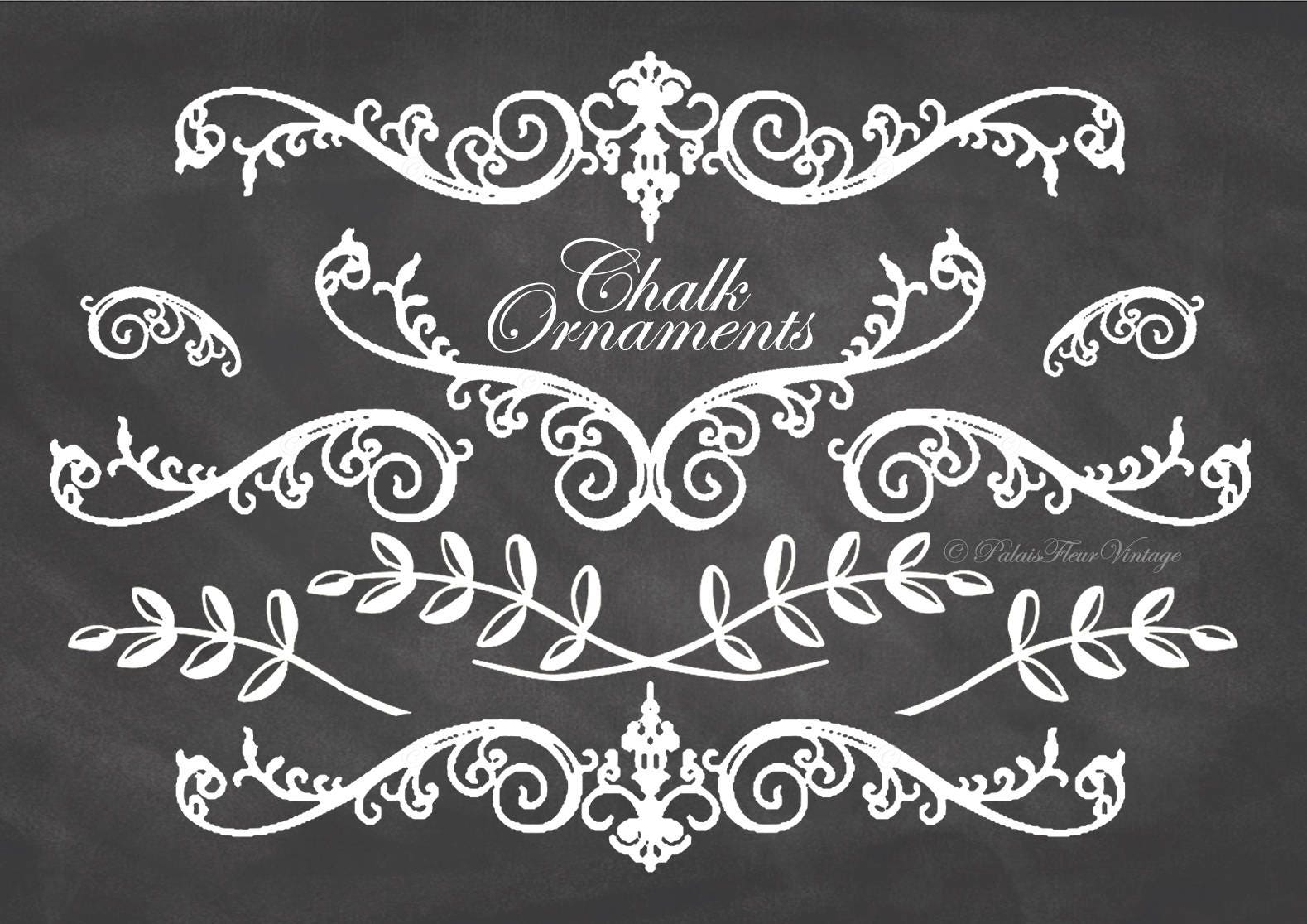 Chalk Floral Borders Ornaments Vintage Scrolls 10 Digital Clipart PNG