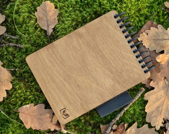 A6 Reusable notepad with wooden covers, color-dark wood